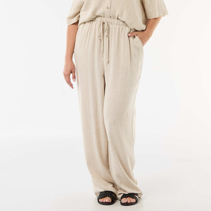 Pantalon uni en lin mélangé