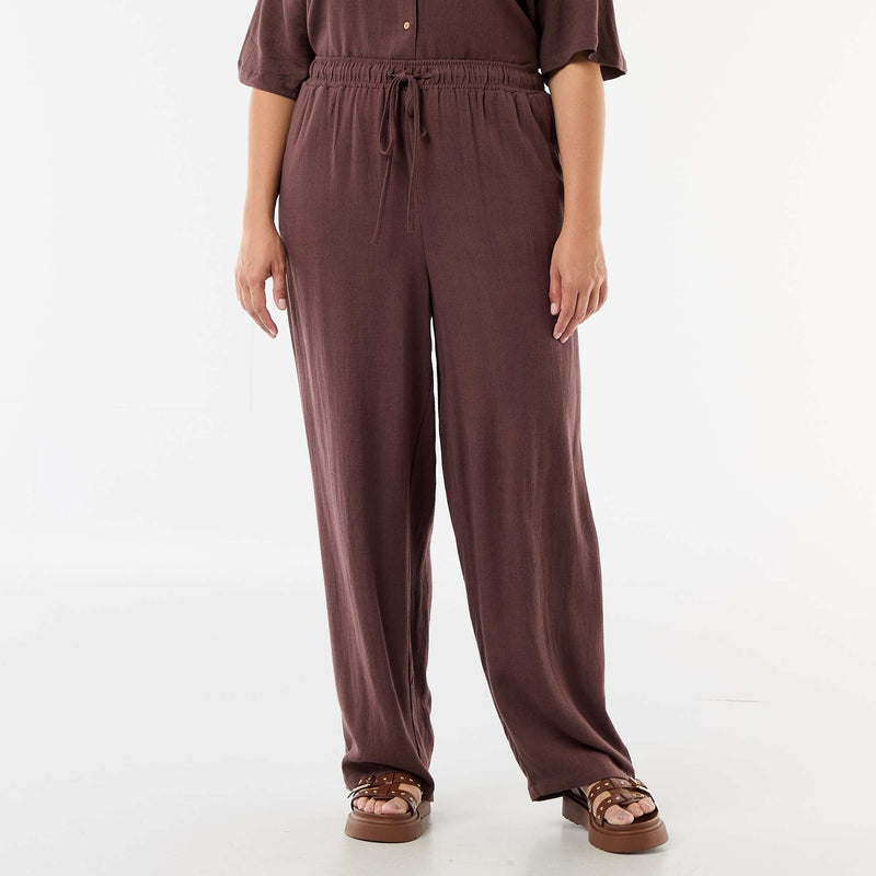 Pantalon uni en lin mélangé