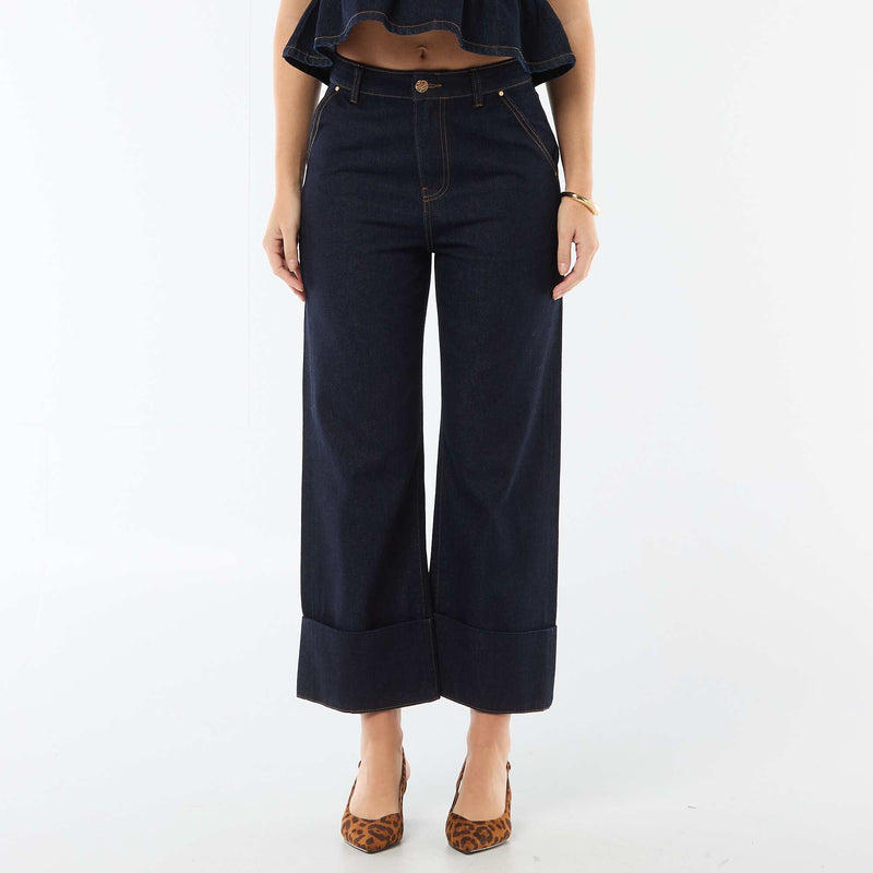 Jean taille haute avec revers en bas