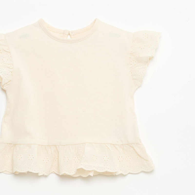 T-shirt broderie anglaise en jersey coton uni