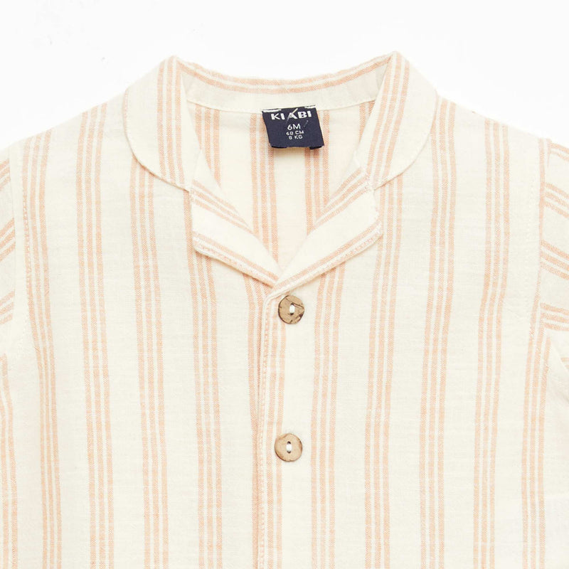 Chemise à manches courtes en coton et lin mélangés