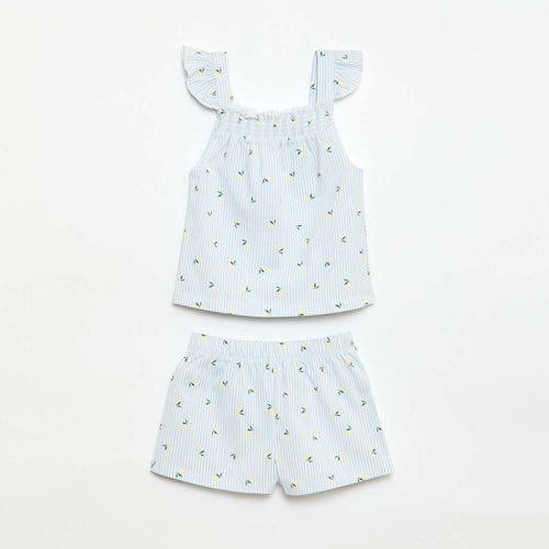 Pyjama court haut volanté + short - 2 pièces