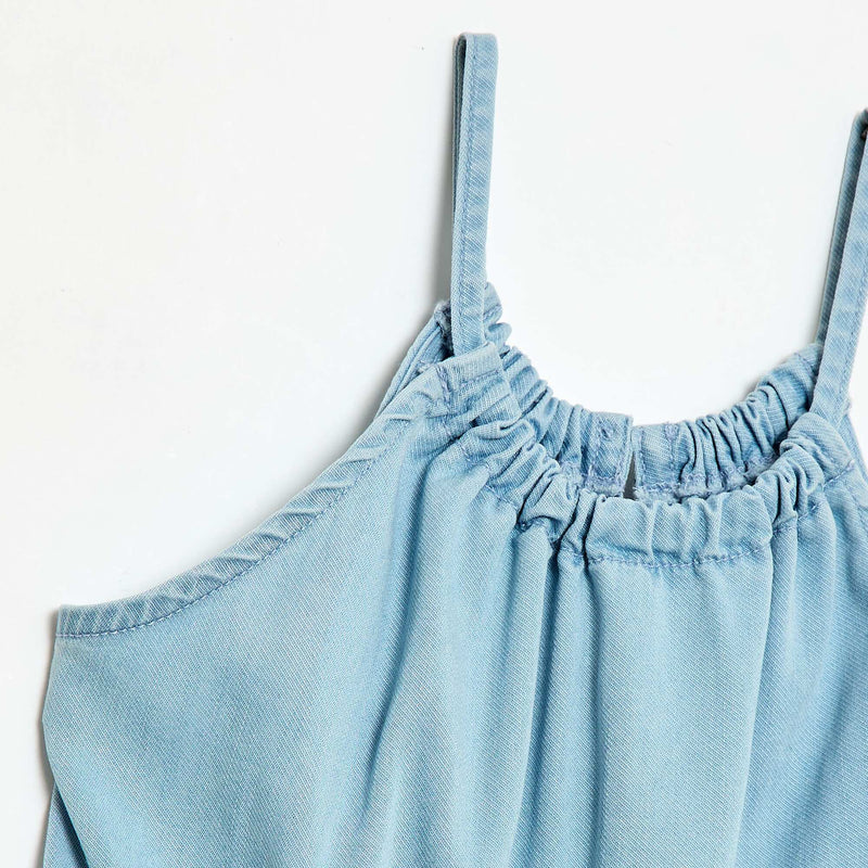 Robe unie à bretelles et volants