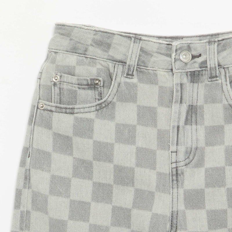 Bermuda en denim à carreaux