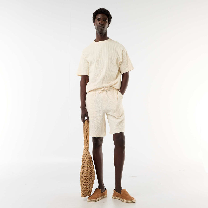 T-shirt imprimé à manches courtes en nid d'abeilles