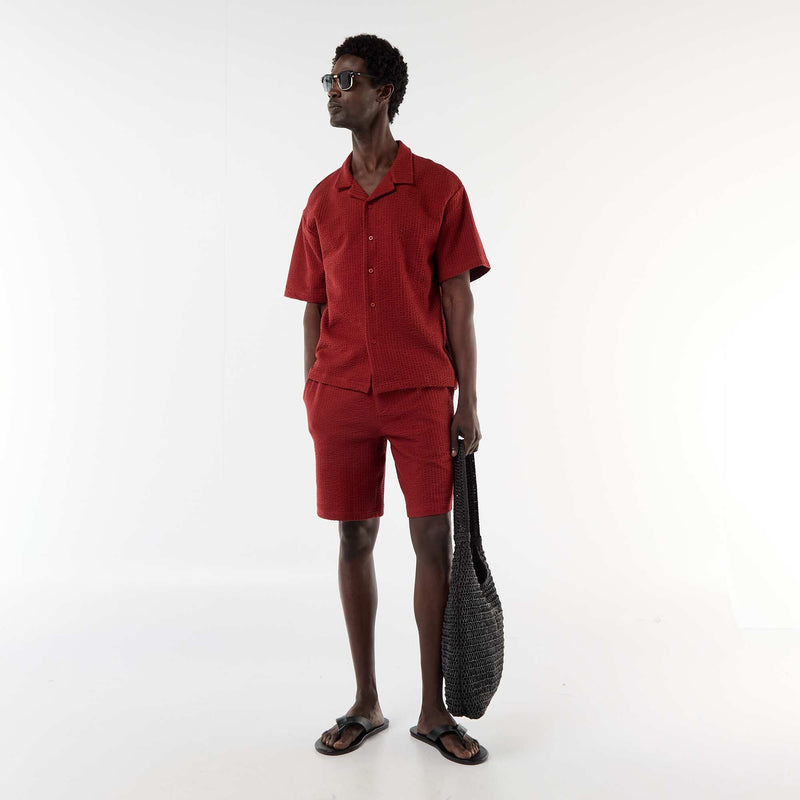 Chemise en maille gaufrée à manches courtes