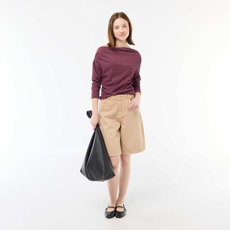 T-shirt manches longues en maille gaufrée