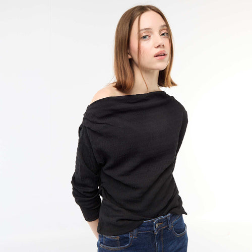 T-shirt manches longues en maille gaufrée