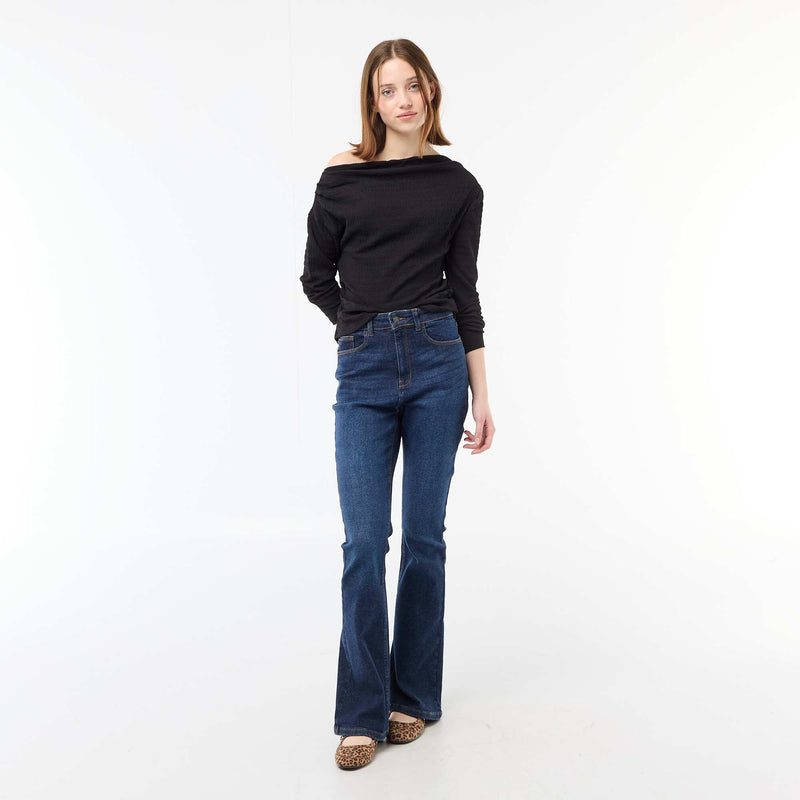 T-shirt manches longues en maille gaufrée