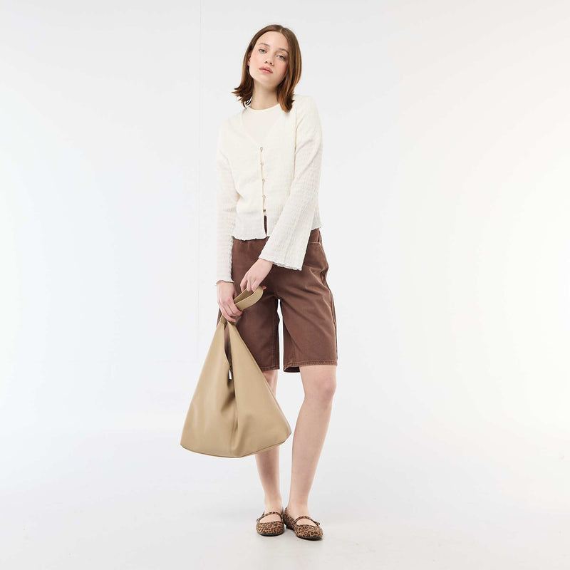 Haut col V en maille gaufrée avec boutons dorés