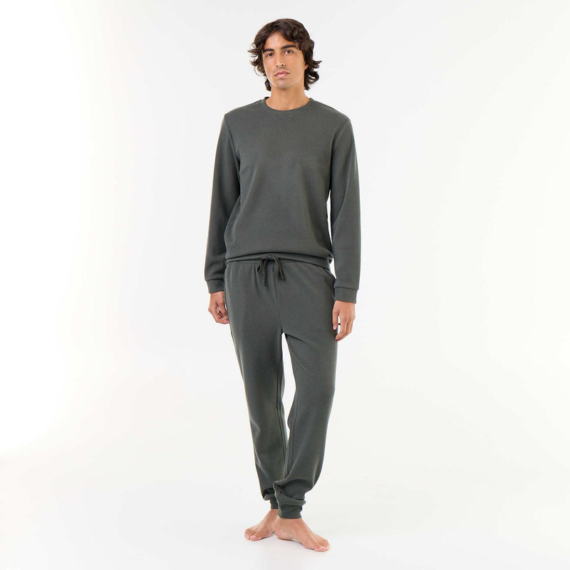 Ensemble pyjama long t-shirt + pantalon gaufrés - 2 pièces – Vert – Kiabi Maroc