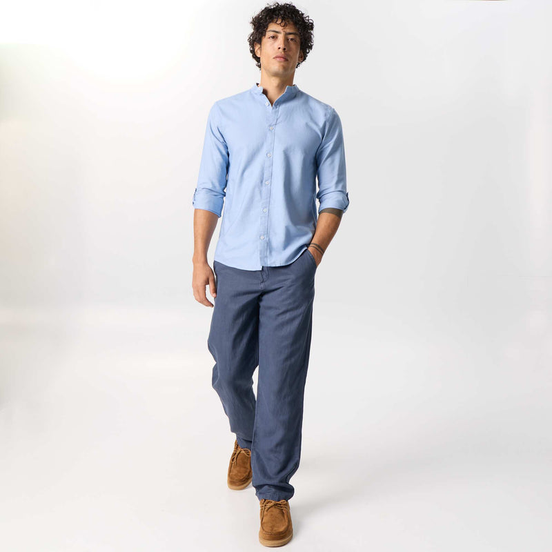 Chemise unie col mao – Bleu – Kiabi Maroc
