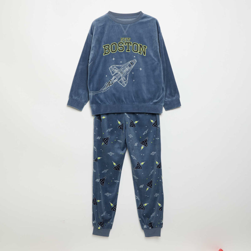 Pyjama en polaire 2 pièces - sweat + pantalon – Bleu – Kiabi Maroc