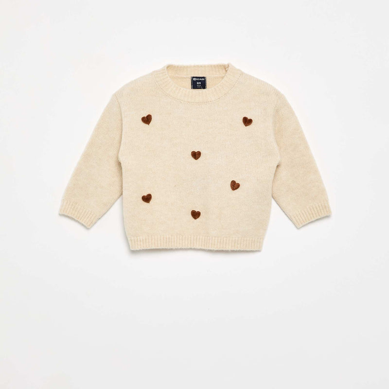 Pull avec animations 'cœurs' – Beige – Kiabi Maroc