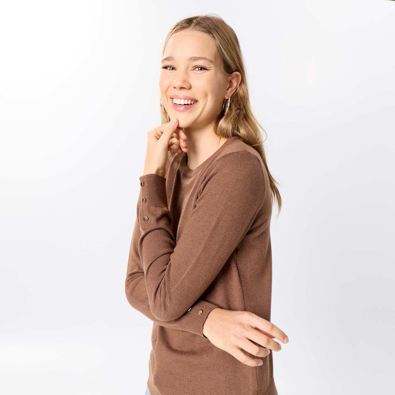 Pull col rond en maille fine jauge – Marron – Kiabi Maroc