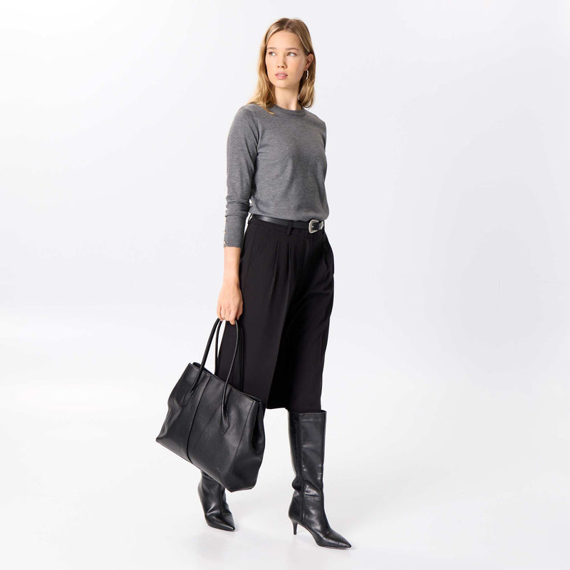 Pull col rond en maille fine jauge – Gris – Kiabi Maroc