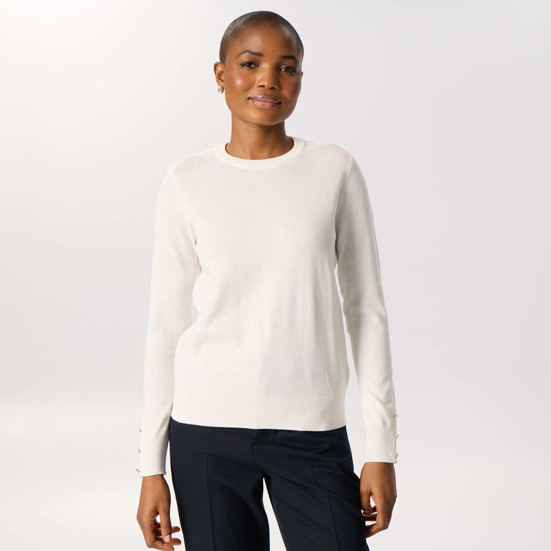 Pull col rond en maille fine jauge – Beige – Kiabi Maroc