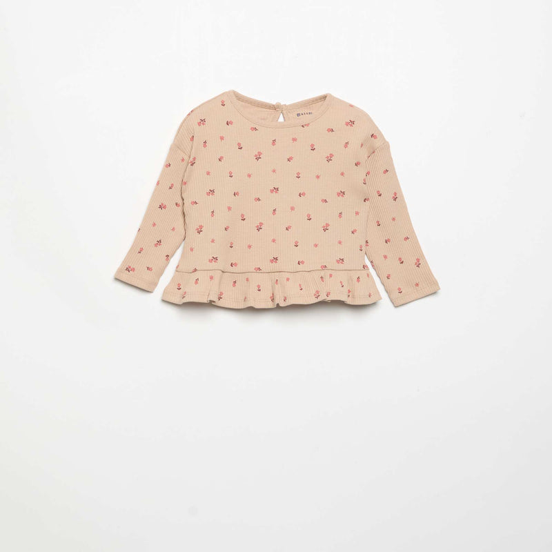 T-shirt côtelé à manches longues – Beige – Kiabi Maroc