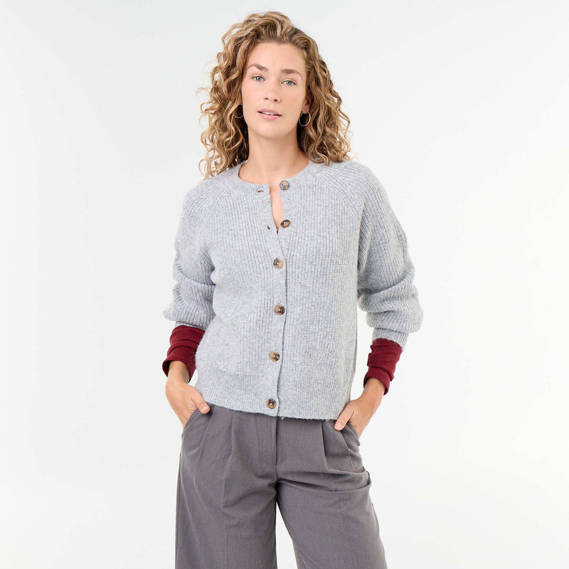 Gilet en maille grosse jauge – Gris – Kiabi Maroc