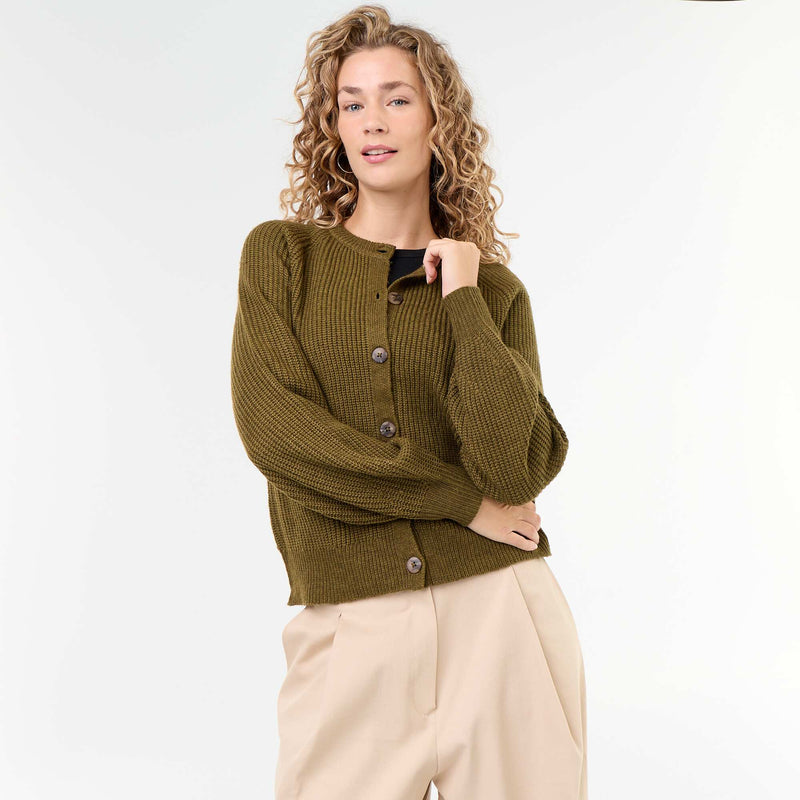Gilet en maille grosse jauge – Kaki – Kiabi Maroc