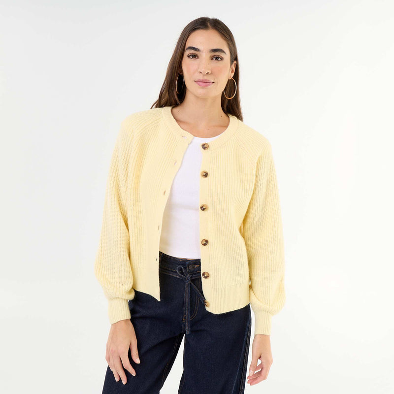 Gilet en maille grosse jauge – Jaune – Kiabi Maroc