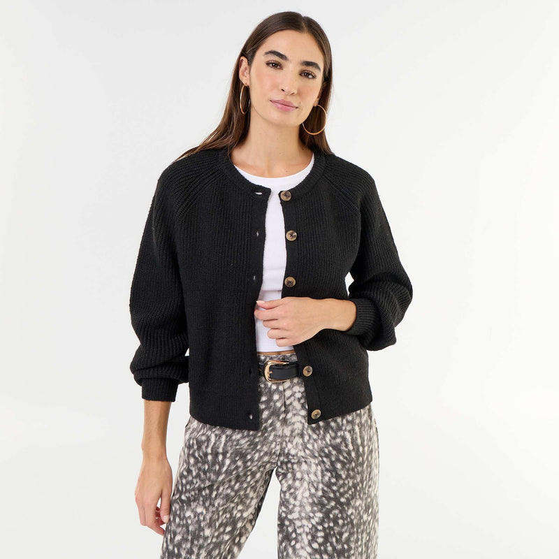 Gilet en maille grosse jauge – Noir – Kiabi Maroc