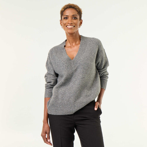 Pull avec grand col en V en maille côtelée