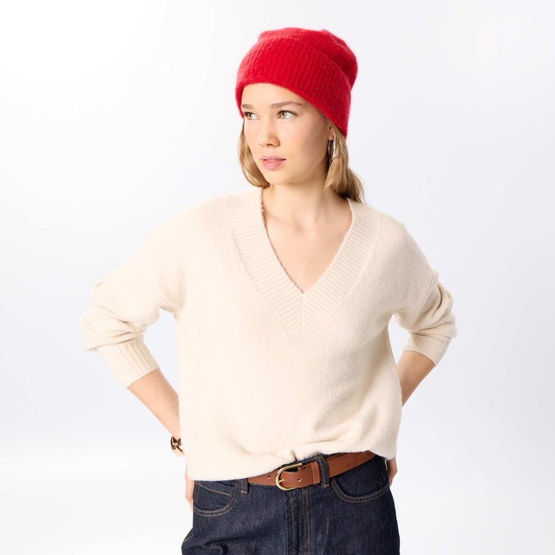 Pull avec grand col en V en maille côtelée – Gris – Kiabi Maroc