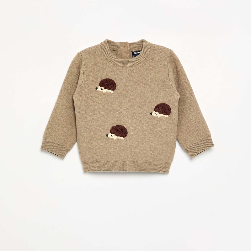 Pull en maille compacte avec broderies animaux – Beige – Kiabi Maroc