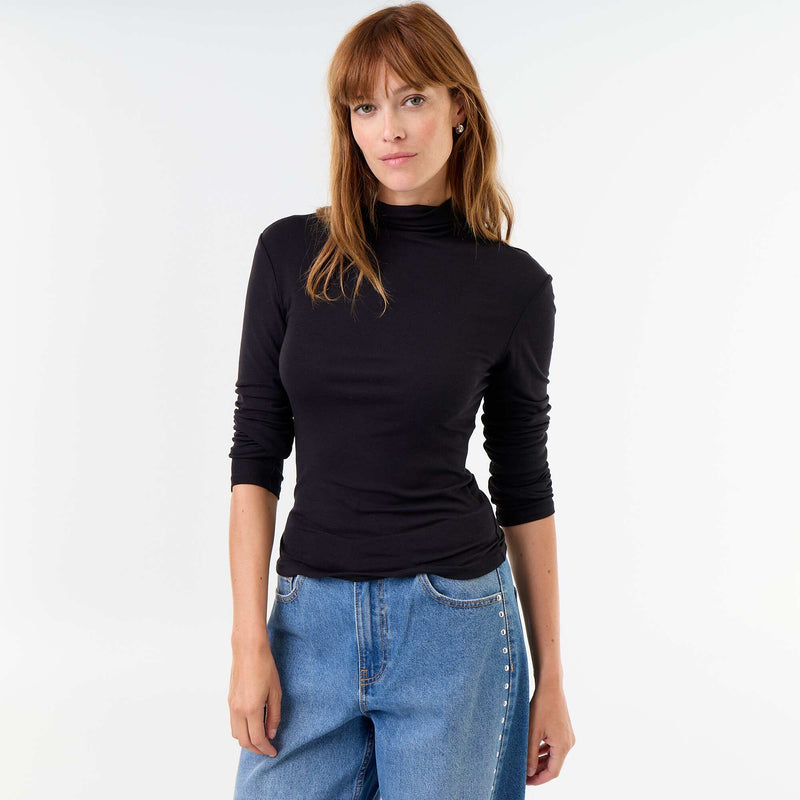 Sous-pull stretch à col roulé – Noir – Kiabi Maroc