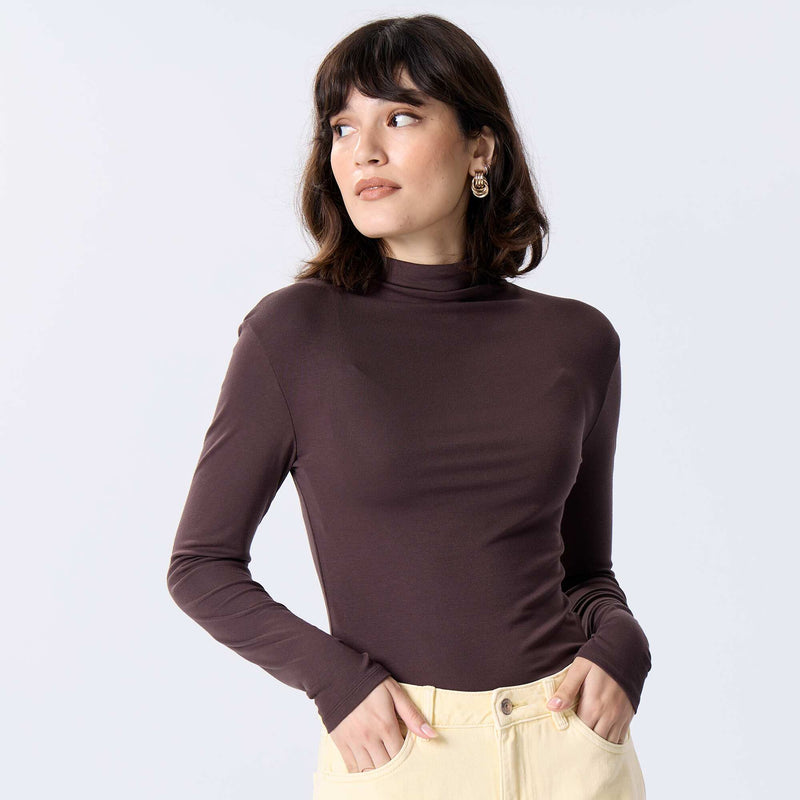 Sous-pull stretch à col roulé – Marron – Kiabi Maroc
