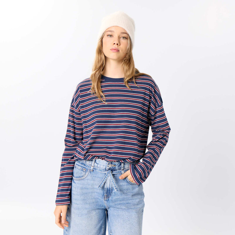 Tee-shirt manches longues rayé – Bleu – Kiabi Maroc