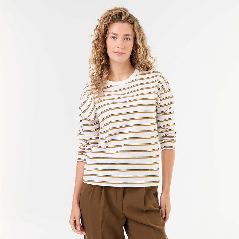 Tee-shirt manches longues rayé – Blanc – Kiabi Maroc