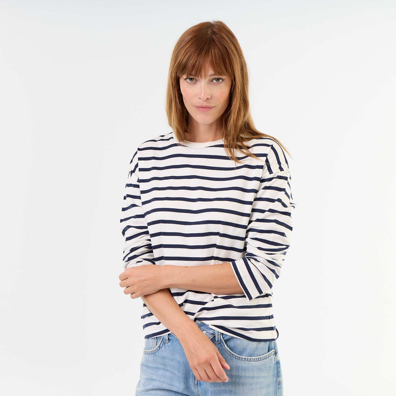 Tee-shirt manches longues rayé – Blanc – Kiabi Maroc