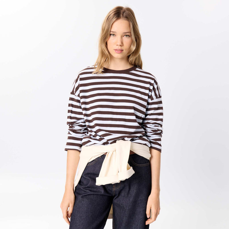 Tee-shirt manches longues rayé – Bleu – Kiabi Maroc