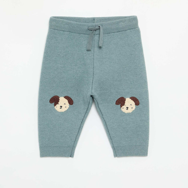 Pantalon en maille uni – Bleu – Kiabi Maroc