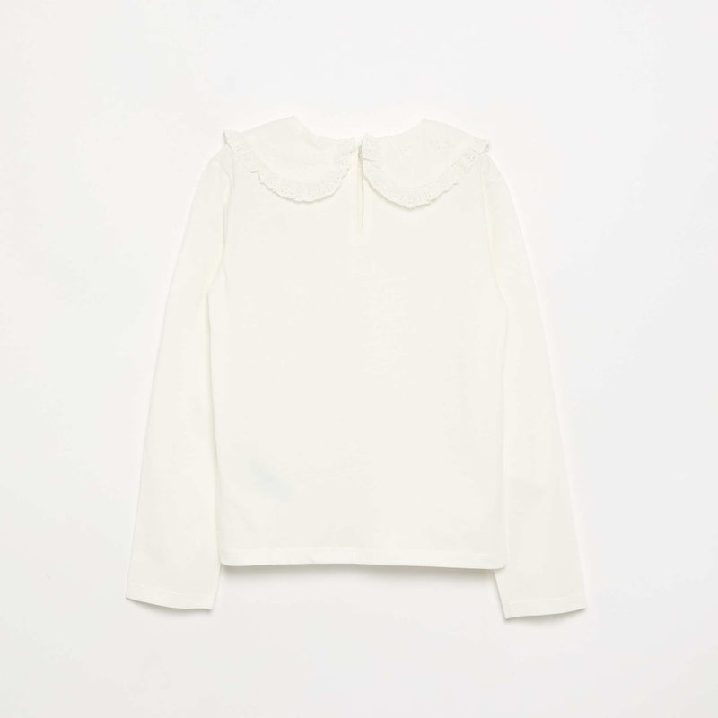 T-shirt à manches longues avec col en broderies anglaises