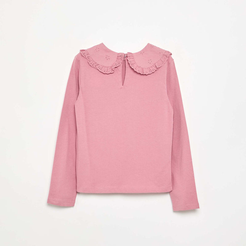 T-shirt à manches longues avec col en broderies anglaises