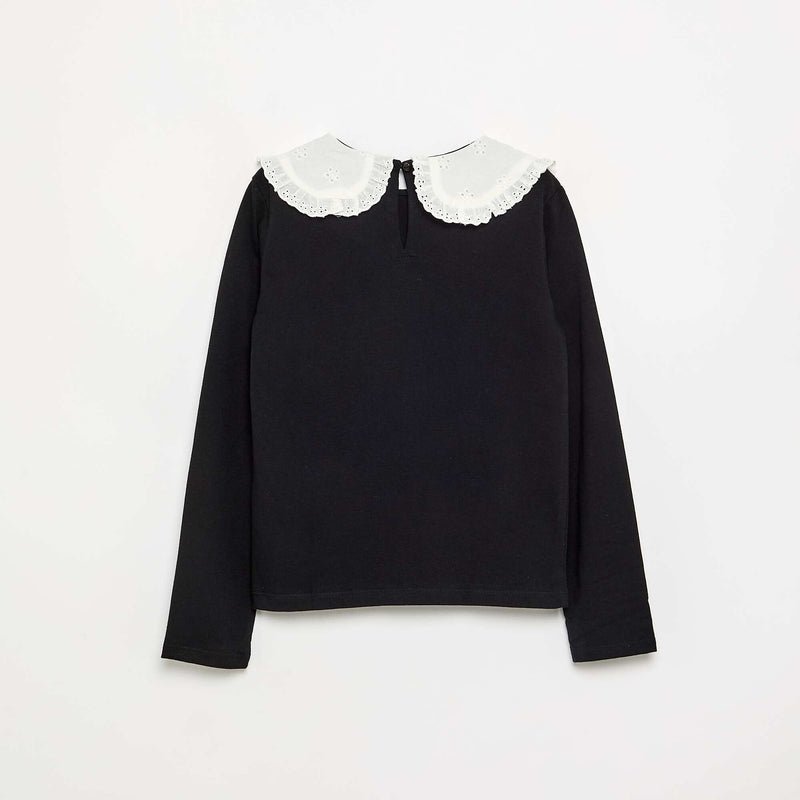 T-shirt à manches longues avec col en broderies anglaises