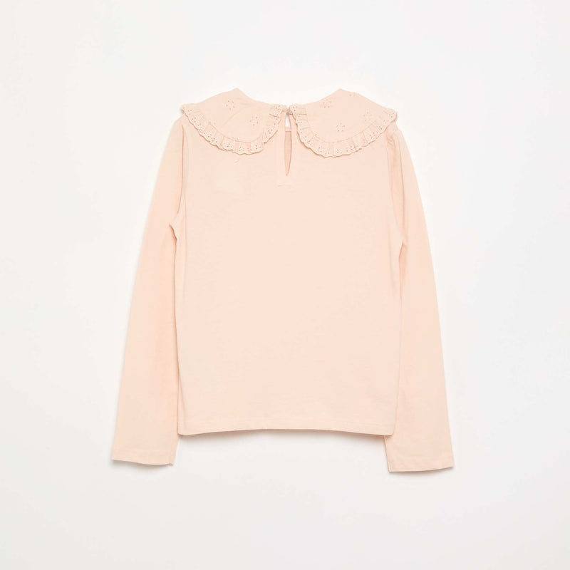 T-shirt à manches longues avec col en broderies anglaises