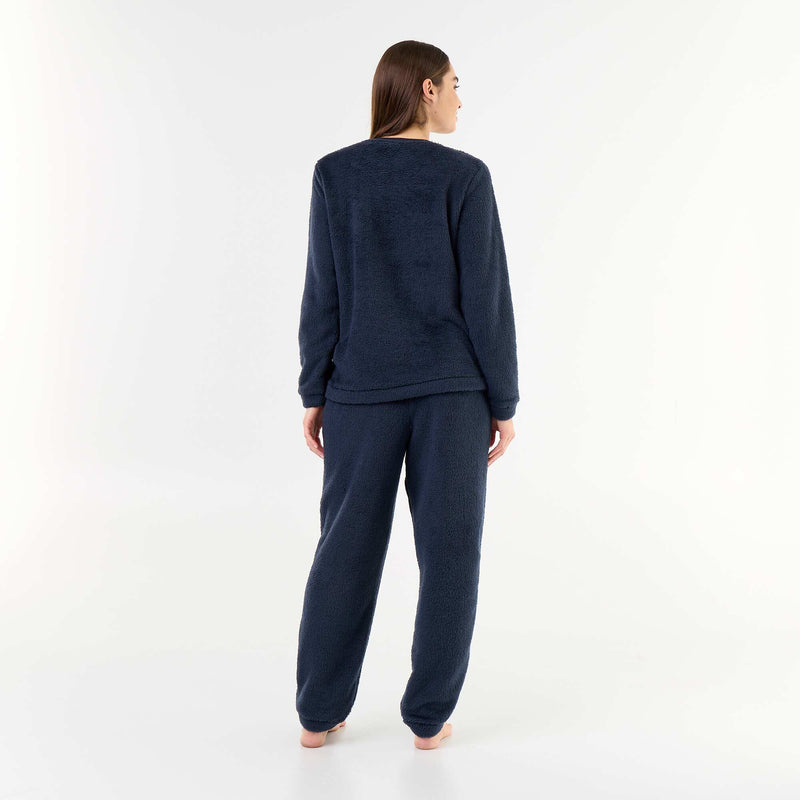 Pyjama long en polaire t-shirt + pantalon - 2 pièces – Bleu – Kiabi Maroc