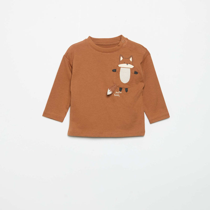 T-shirt à manches longues avec poche animée – Marron – Kiabi Maroc