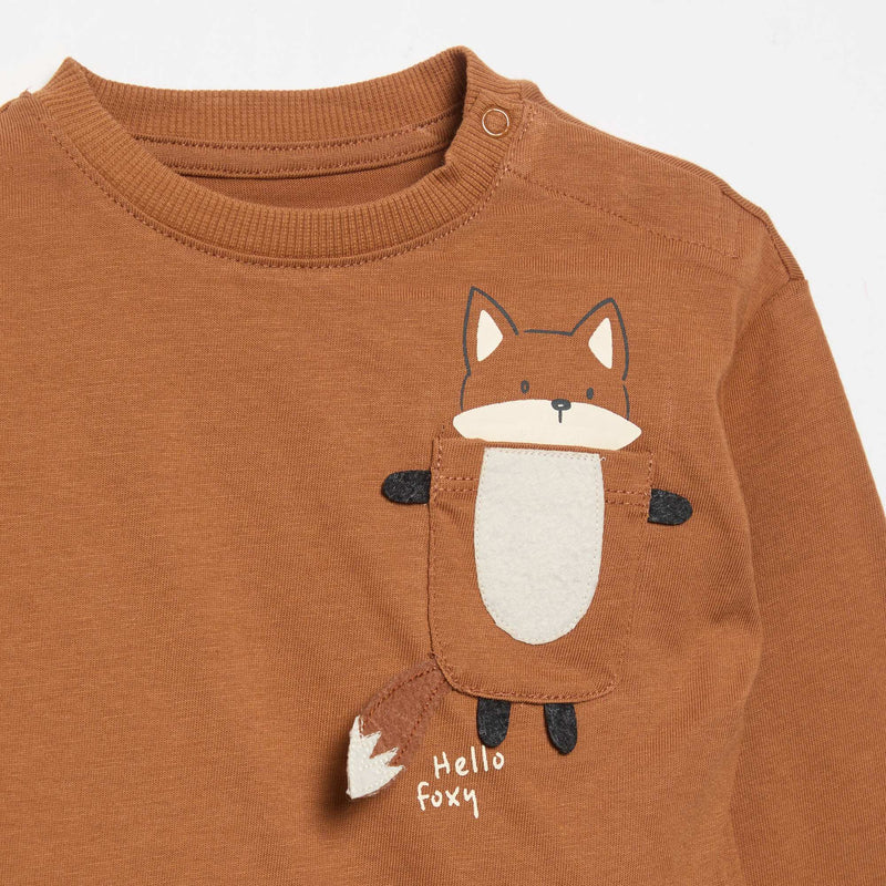 T-shirt à manches longues avec poche animée – Marron – Kiabi Maroc