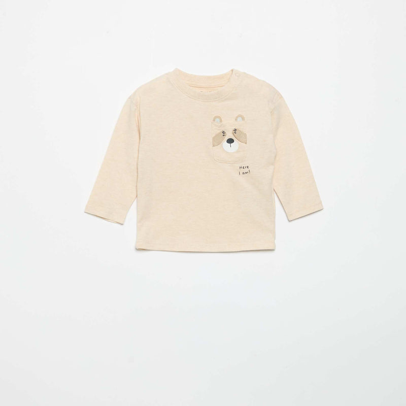 T-shirt à manches longues avec poche animée – Beige – Kiabi Maroc