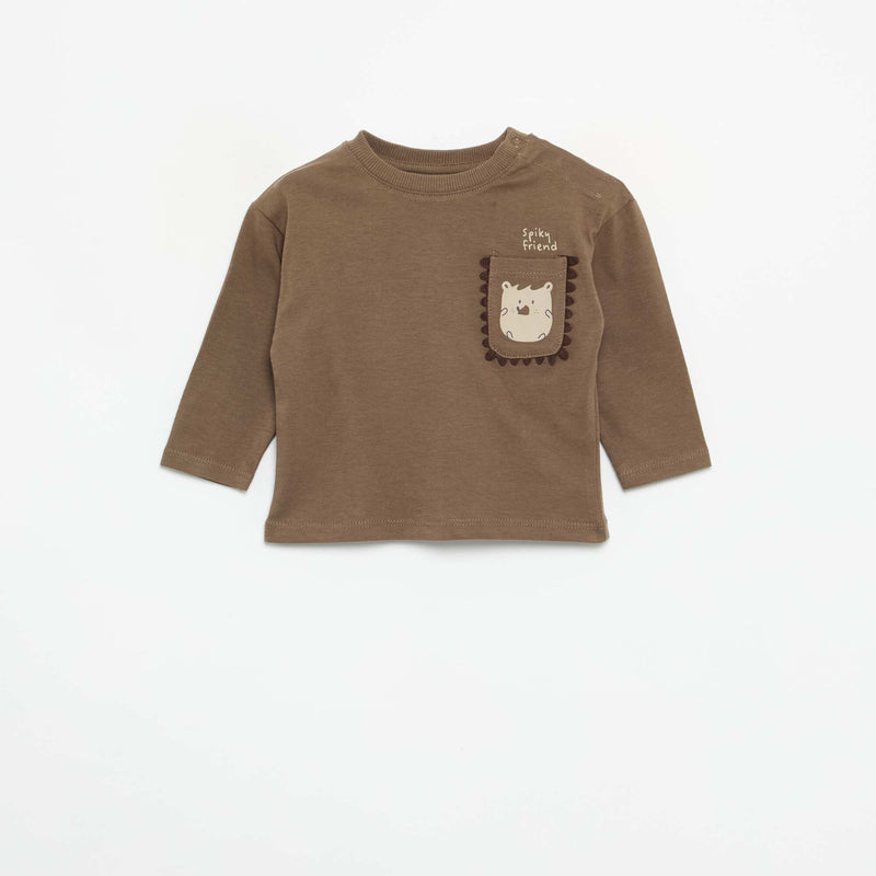 T-shirt à manches longues avec poche animée – Marron – Kiabi Maroc