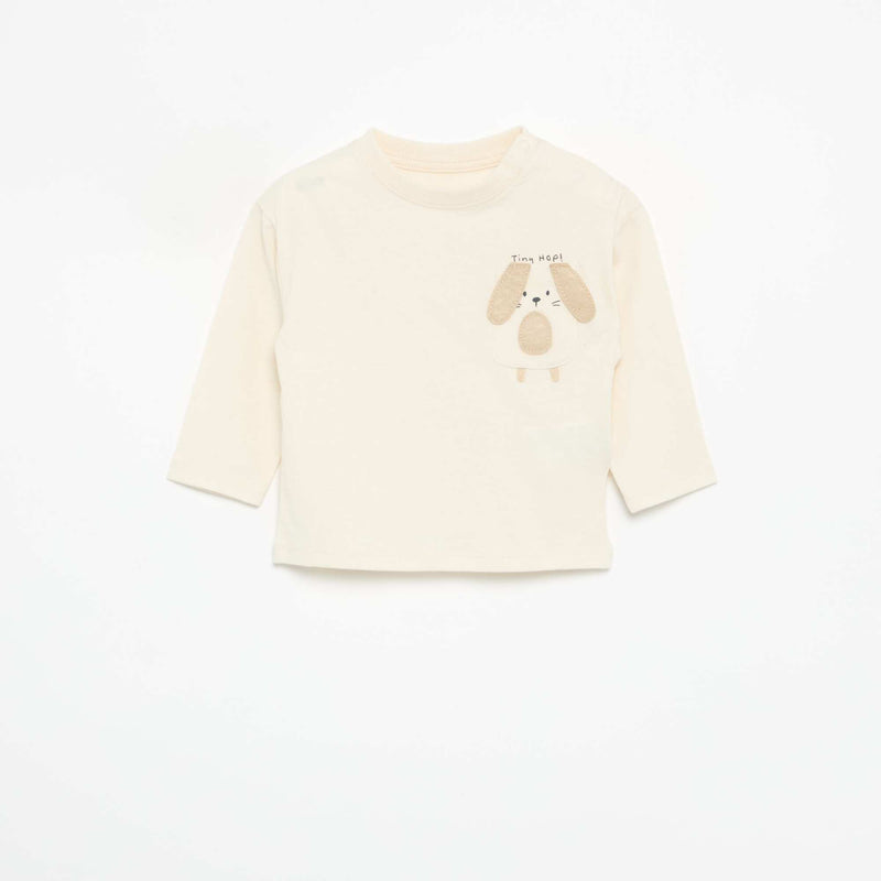 T-shirt à manches longues avec poche animée – Blanc – Kiabi Maroc