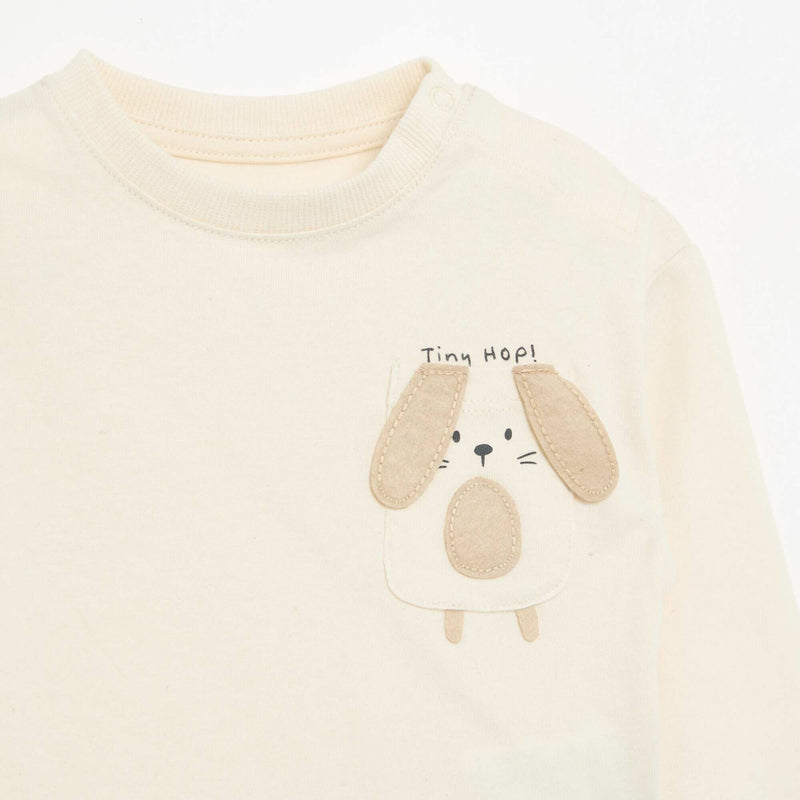 T-shirt à manches longues avec poche animée – Blanc – Kiabi Maroc
