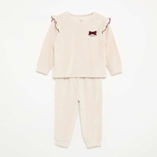 Pyjama 2 pièces en velours - Sweat avec volants aux emmanchures + pantalon