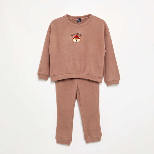 Pyjama 2 pièces en maille gaufrée- Sweat + pantalon