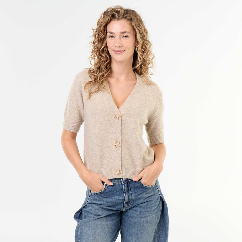 Gilet col V sans manches – Beige – Kiabi Maroc